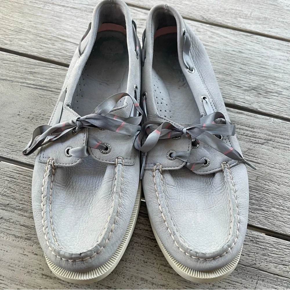 Sperry Top Sider Ribbon Lace Gray Boat Shoes Womens Size 8